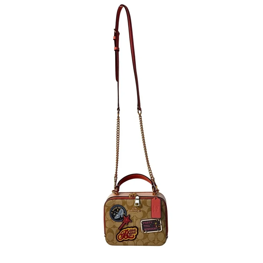 Disney x Coach Cinderella‎ Box Crossbody Bag Signature Canvas Khaki Pink C1434